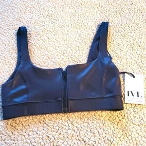 IVL Collective Jet Black Faux Leather Nylon Sz. 6 Bra